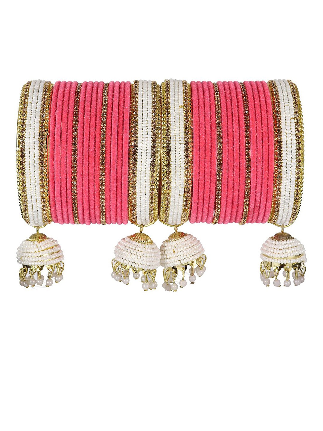 

NMII 32 Pieces Stone-Studded & Beaded Velvet Bangles, Pink