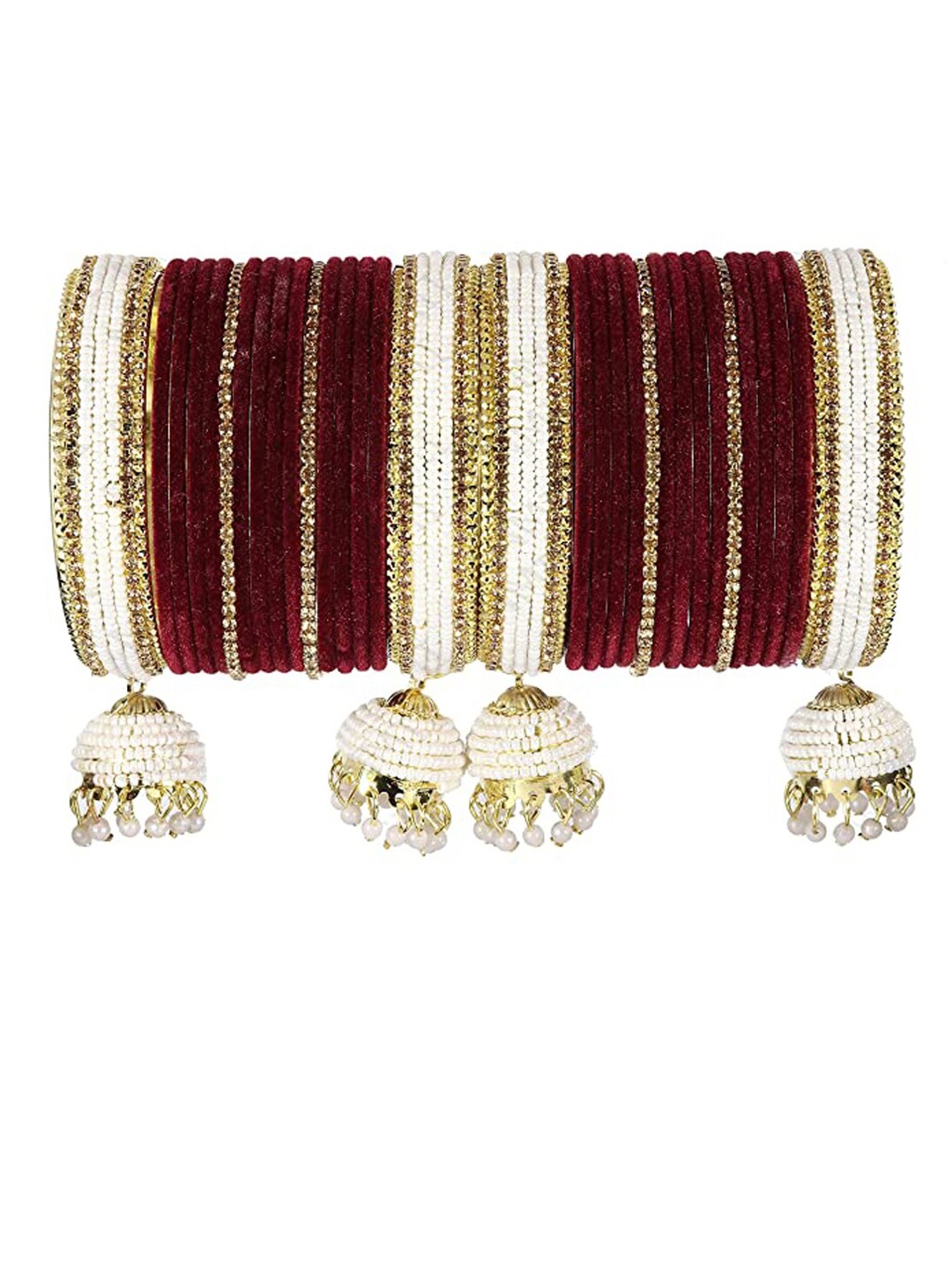 

NMII 32 Pcs Zircon & Pearl Studded Latkan Bangles, Maroon