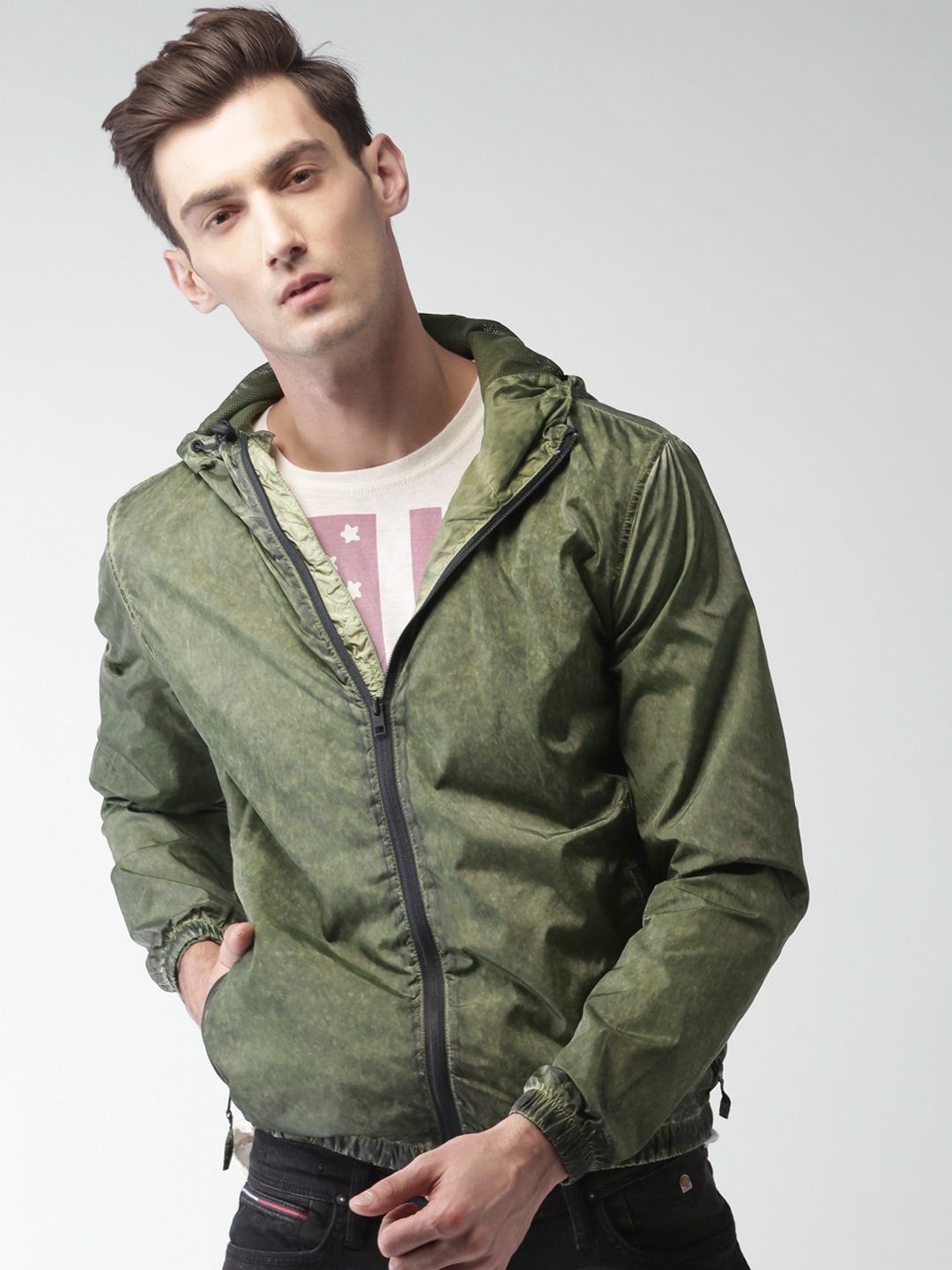 

Tommy Hilfiger Men Green Solid Windcheater Sporty Jacket