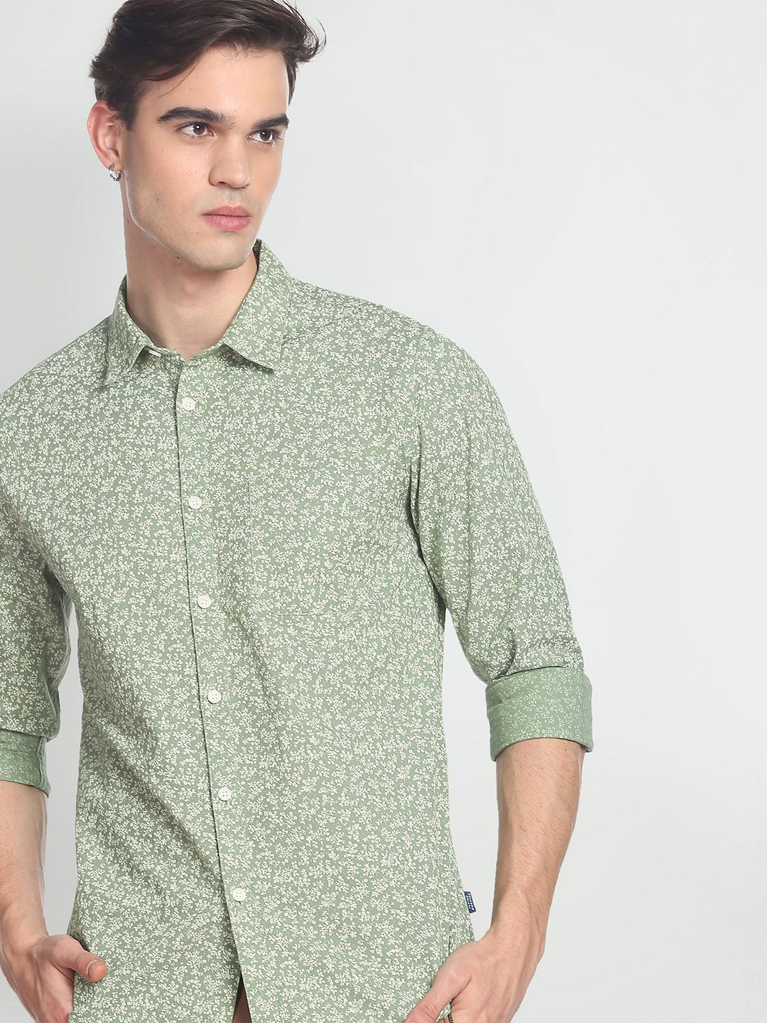 

Flying Machine Floral Print Slim Fit Casual Shirt, Green
