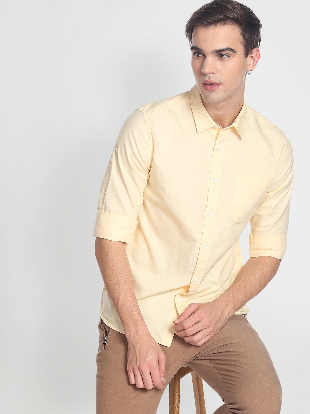 

Flying Machine Men Slim Fit Cotton Casual Shirt, Yellow