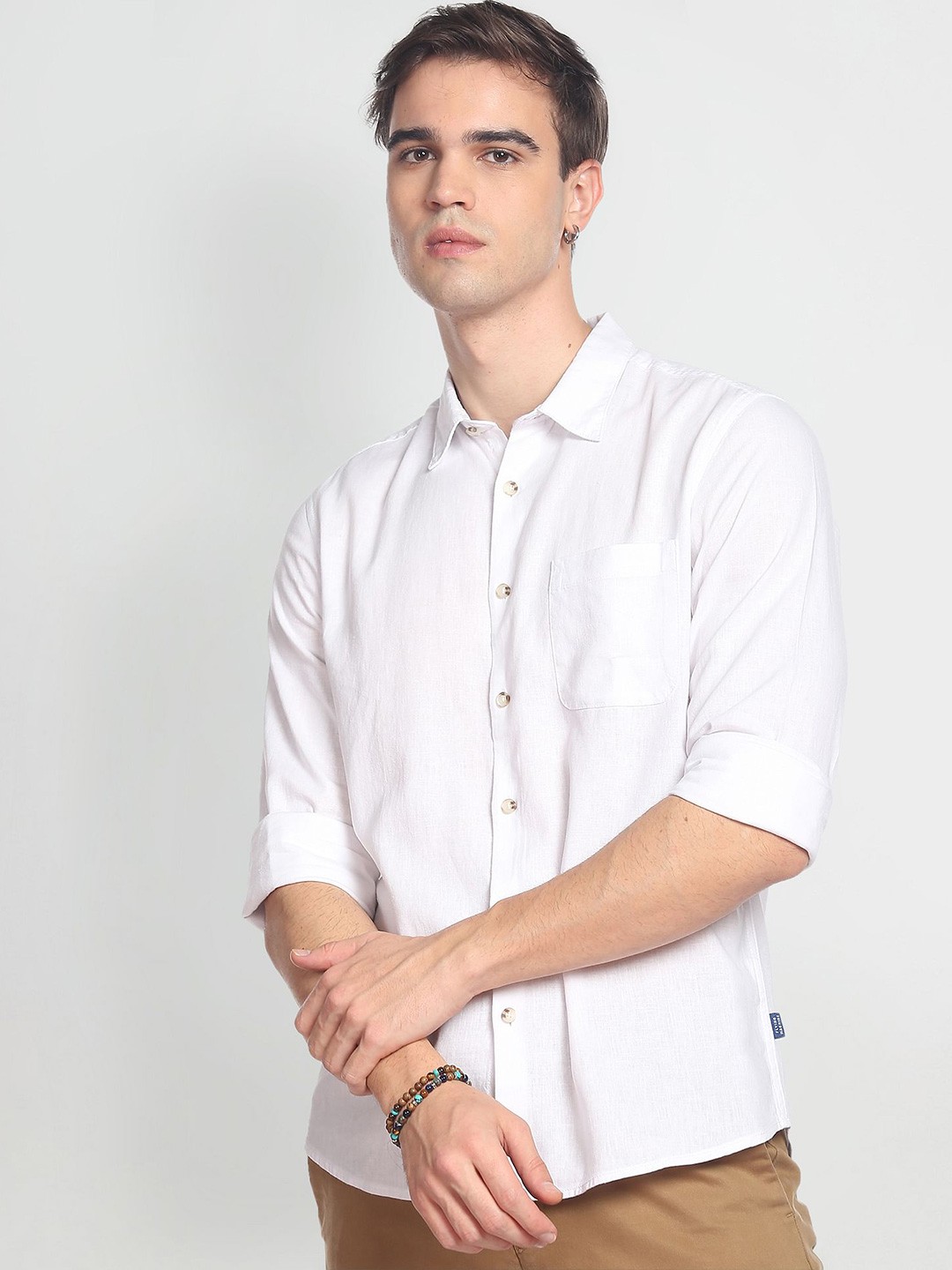 

Flying Machine Solid Slim Fit Casual Shirt, White