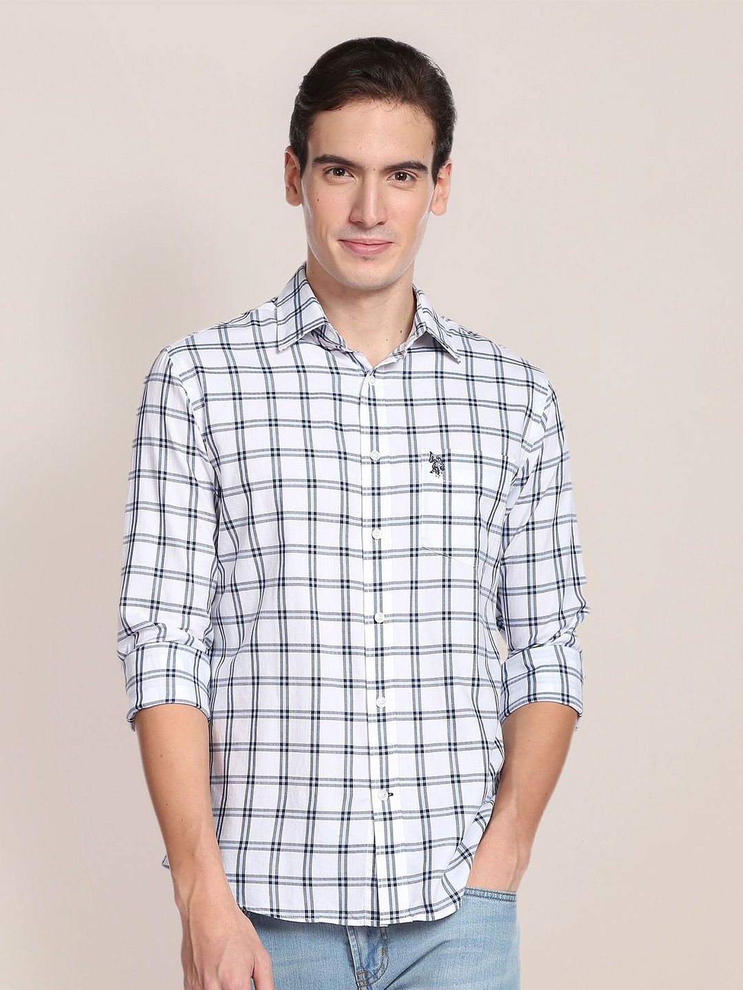 

U.S. Polo Assn. Men Tartan Checked Casual Cotton Shirt, White