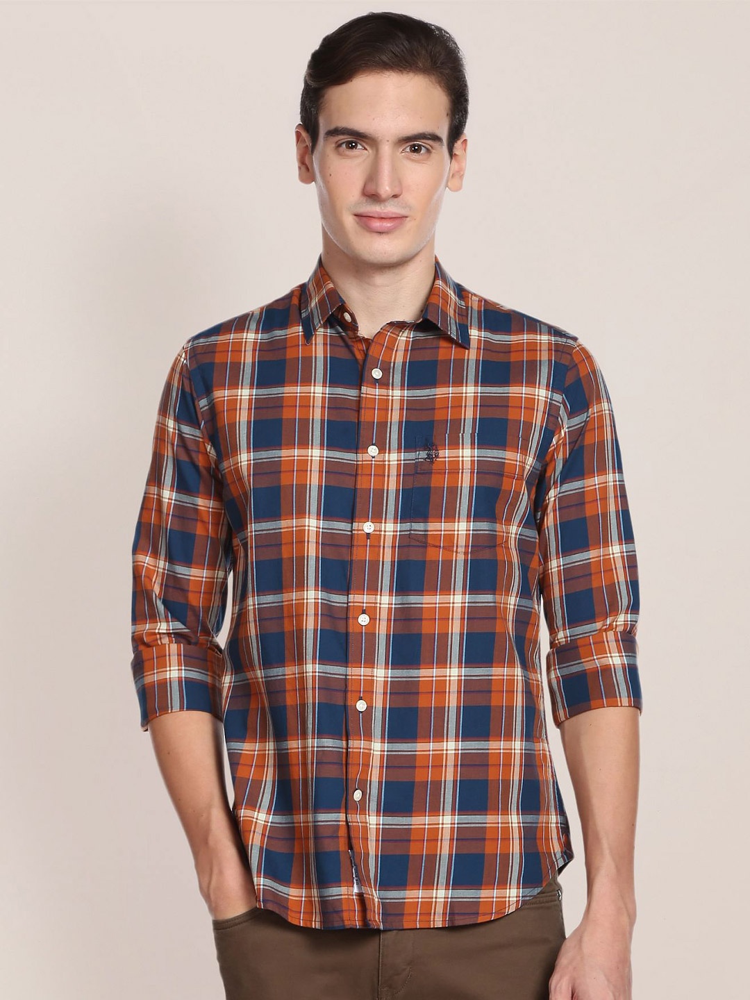U.S. Polo Assn. Plus Size Tartan Checked Pure Cotton Casual Shirt, Orange