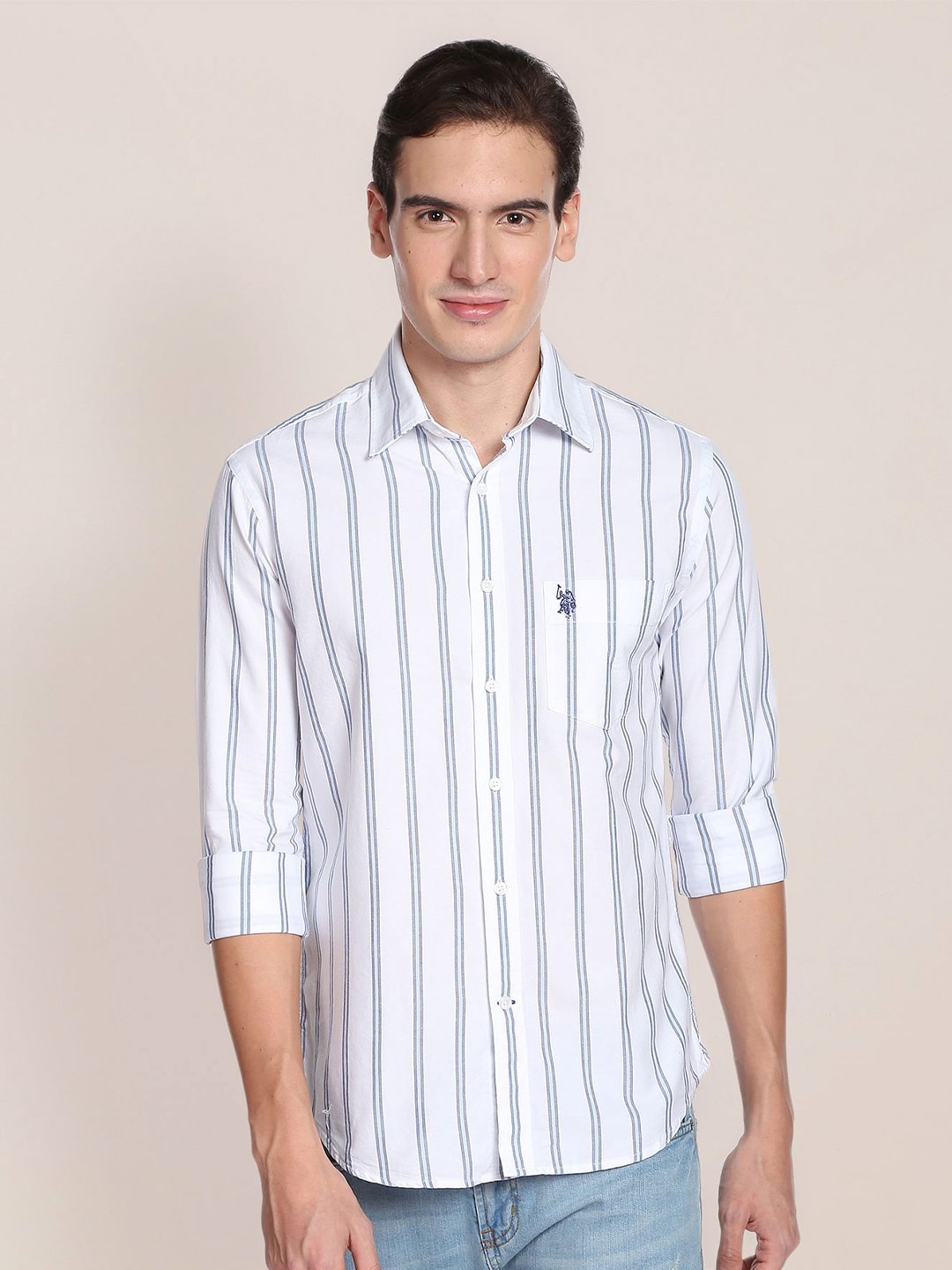 

U.S. Polo Assn. Men Striped Cotton Casual Shirt, White