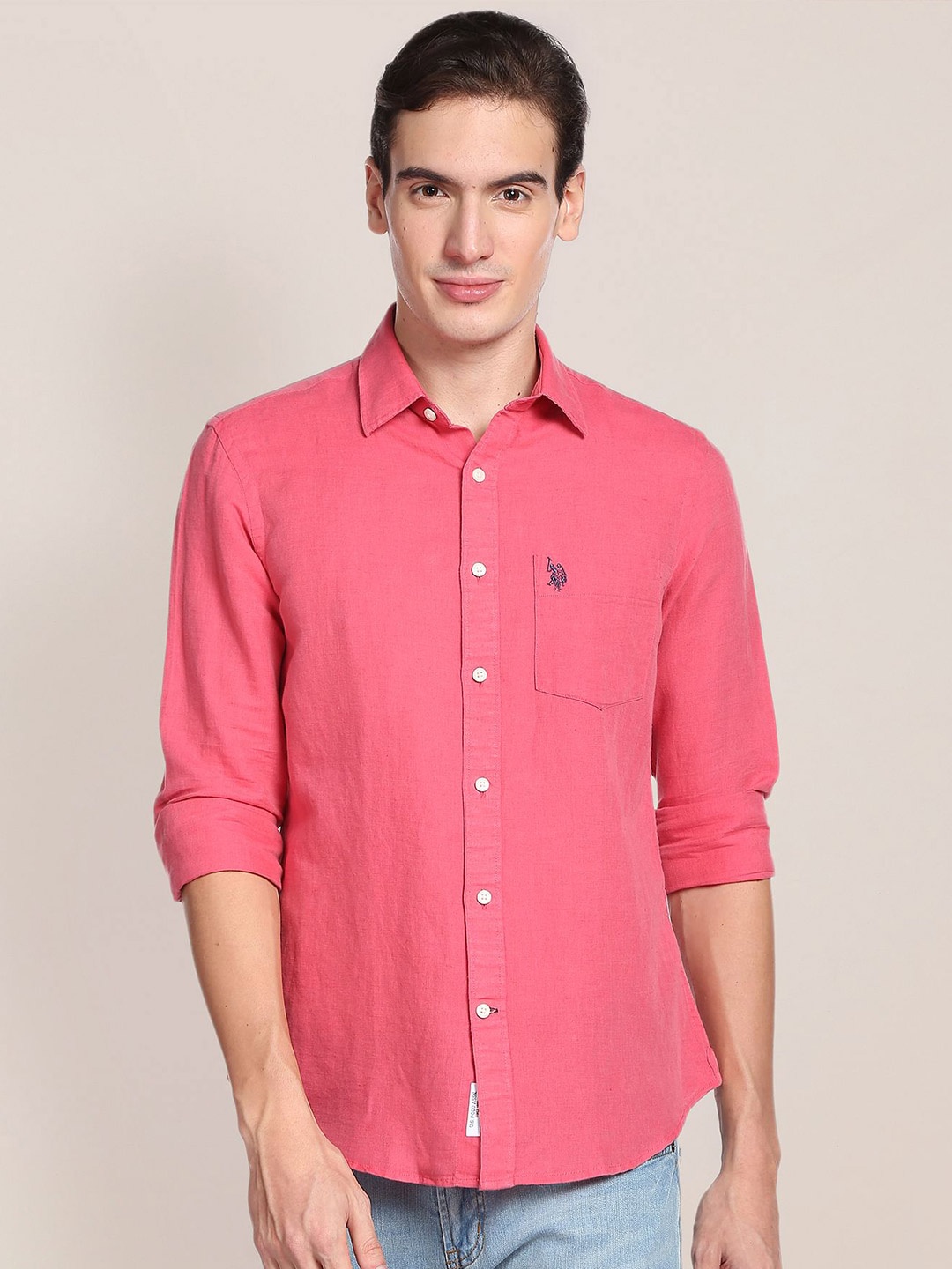 

U.S. Polo Assn. Men Spread Collar Casual Shirt, Pink