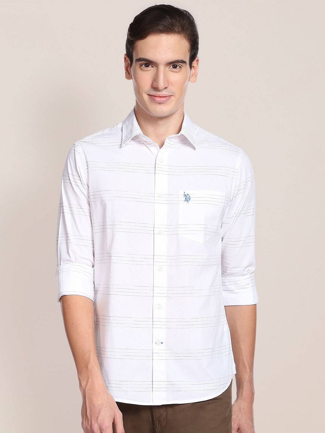 

U.S. Polo Assn. Men Plus Size Horizontal Striped Casual Pure Cotton Shirt, White