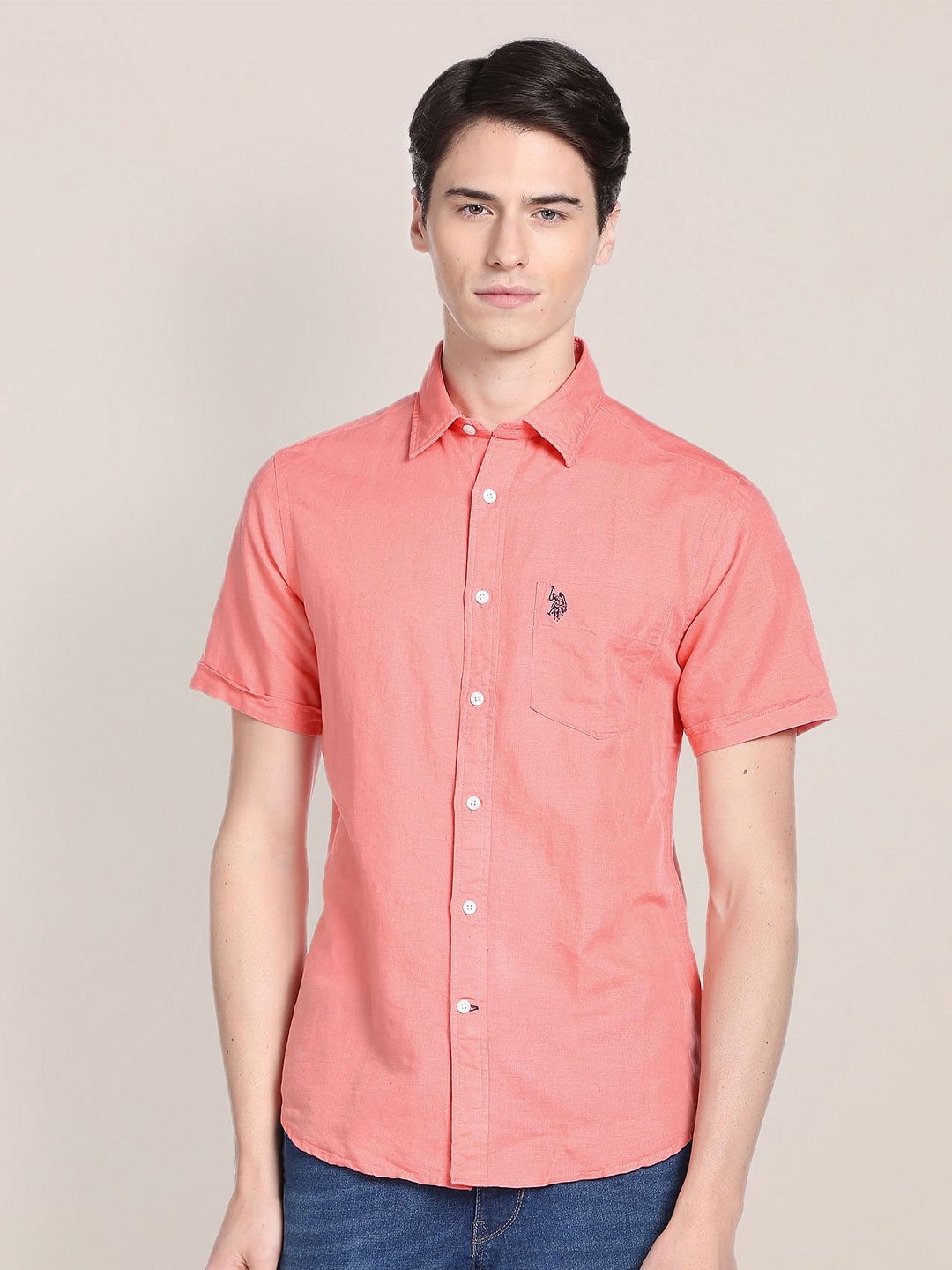 

U.S. Polo Assn. Men Spread Collar Casual Shirt, Pink