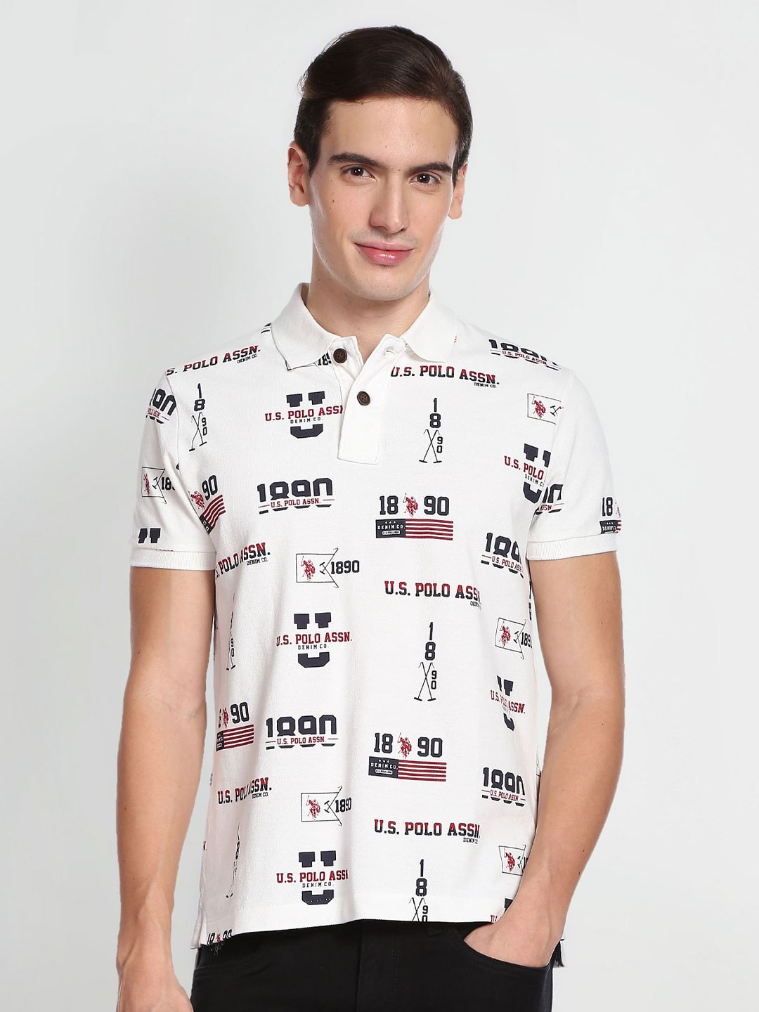 

U.S. Polo Assn. Denim Co. Men Conversational Printed Casual Pure Cotton T-Shirt, White