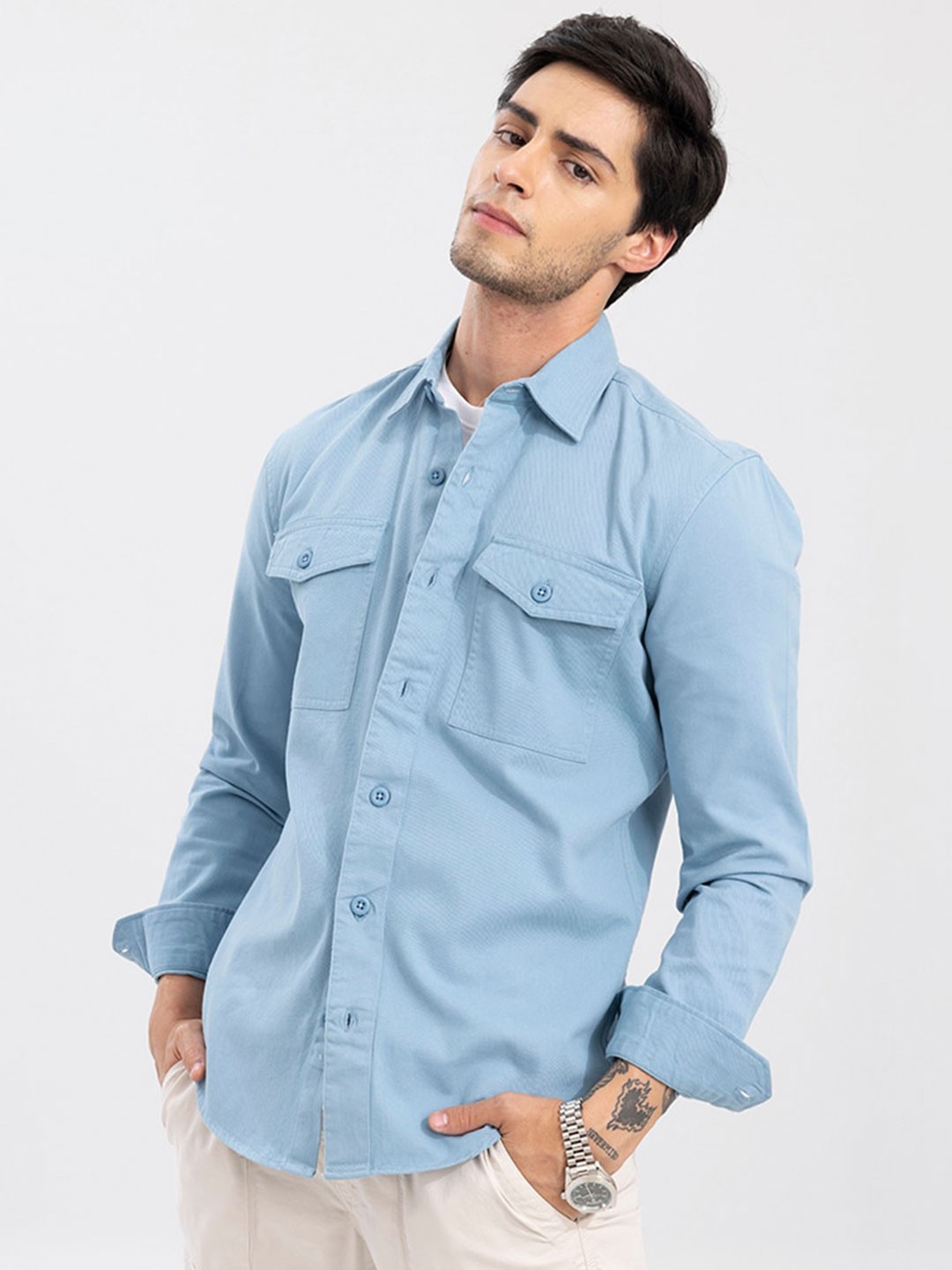 

Snitch Men Slim Fit Casual Cotton Shirt, Blue