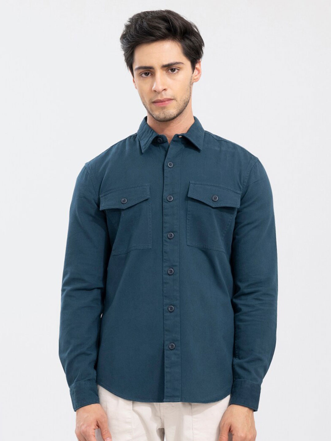 

Snitch Men Slim Fit Casual Cotton Shirt, Blue