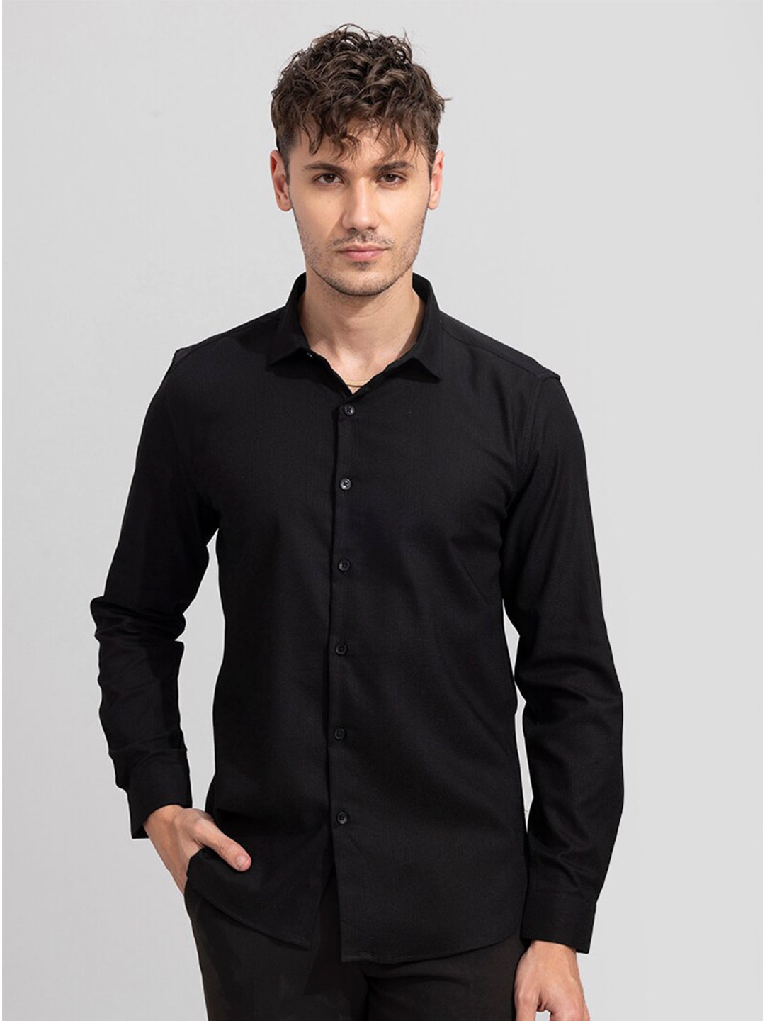 

Snitch Men Slim Fit Casual Cotton Shirt, Black