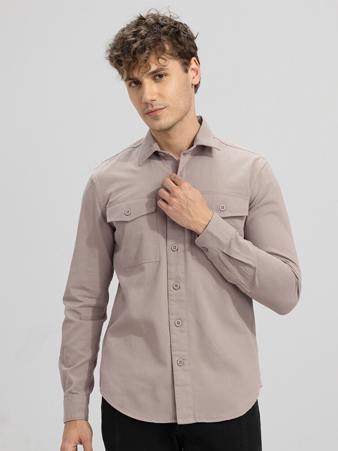 

Snitch Spread Collar Slim Fit Casual Cotton Shirt, Khaki