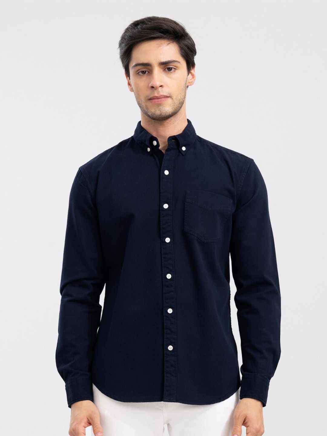 

Snitch Men Slim Fit Casual Cotton Shirt, Navy blue