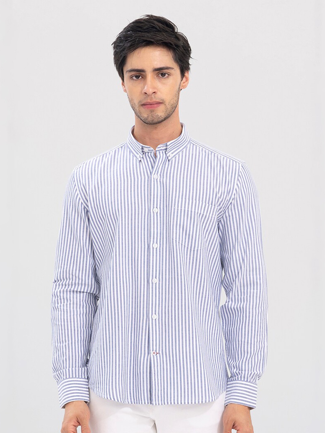 

Snitch Men Slim Fit Striped Casual Cotton Shirt, Blue