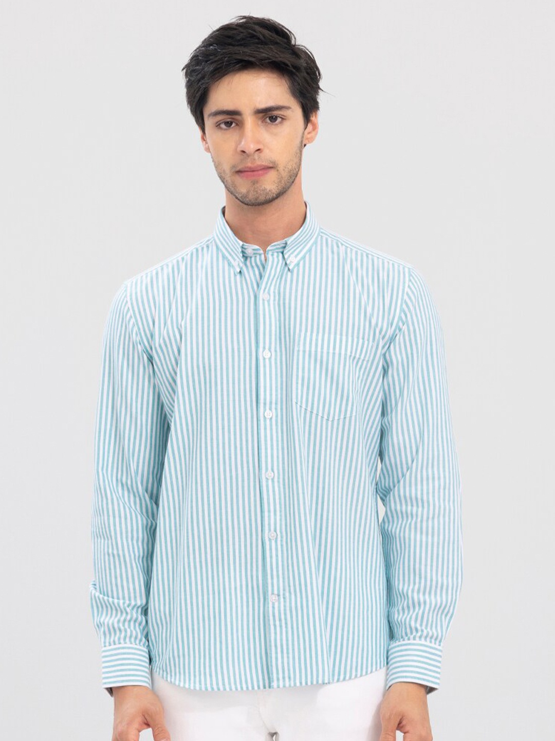 

Snitch Men Slim Fit Vertical Striped Casual Cotton Shirt, Blue