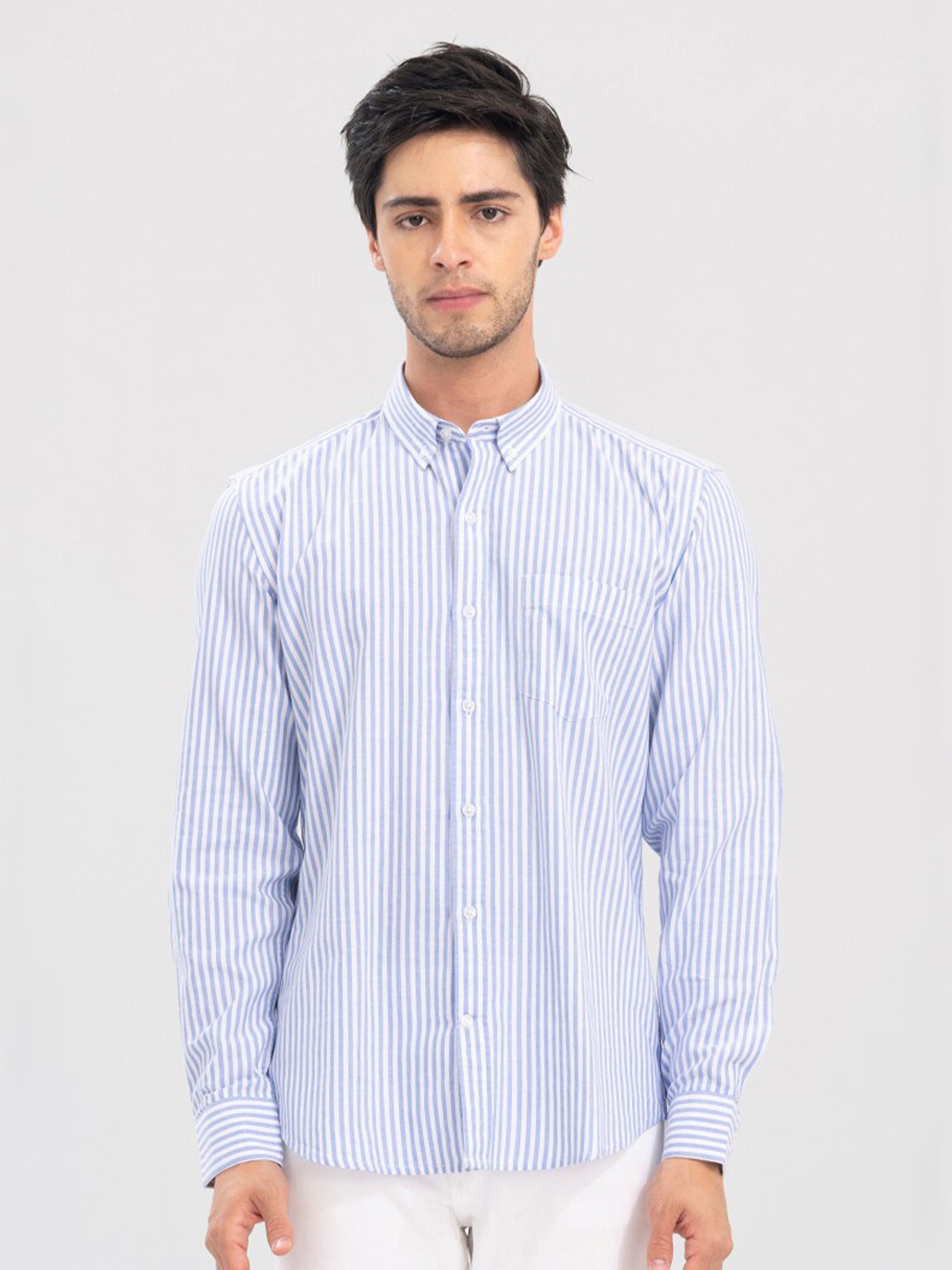 

Snitch Men Striped Slim Fit Casual Cotton Shirt, Blue