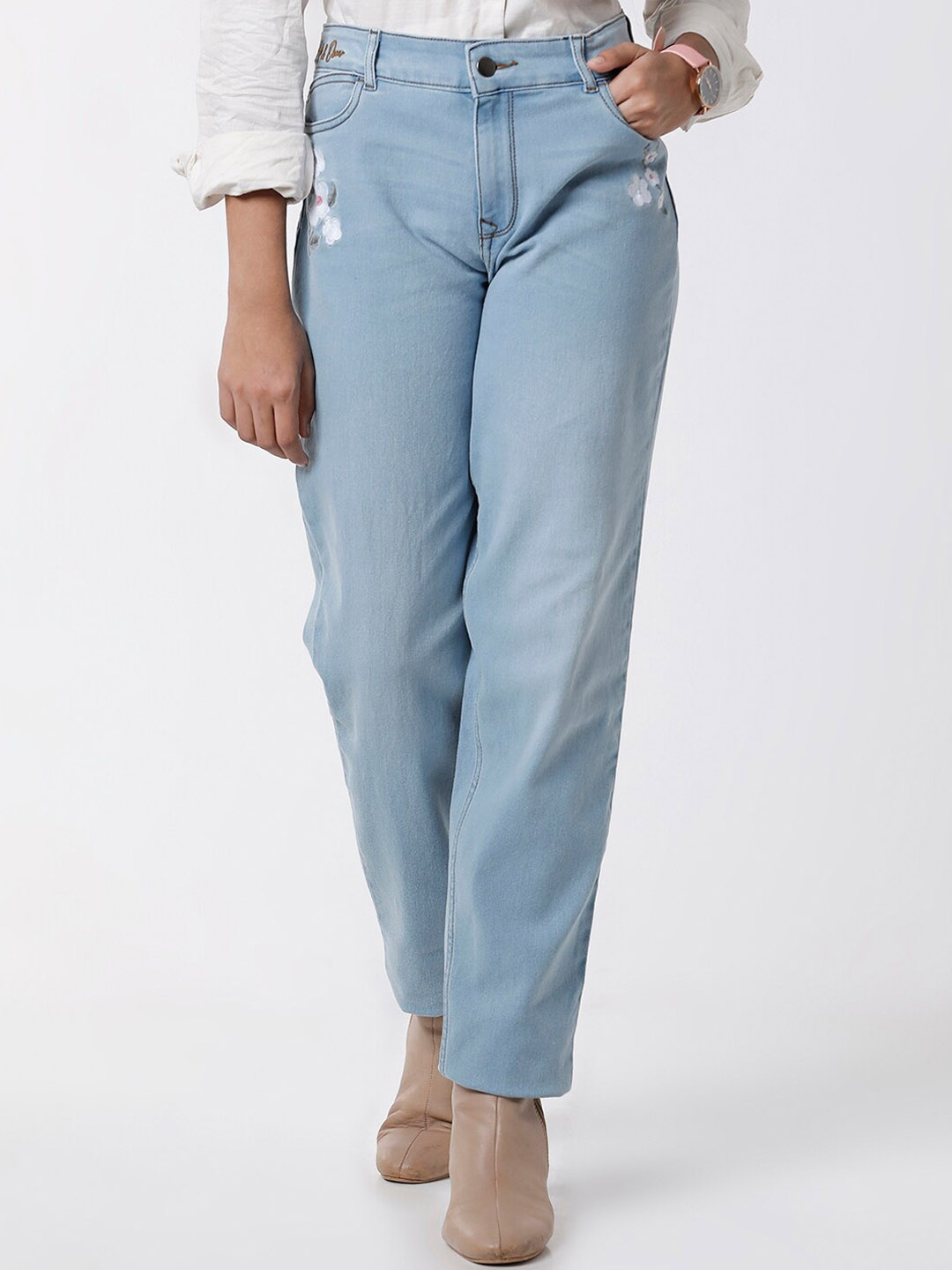 

KATE & OSCAR Girls Cat Scratches Mildly Distressed Jeans, Blue