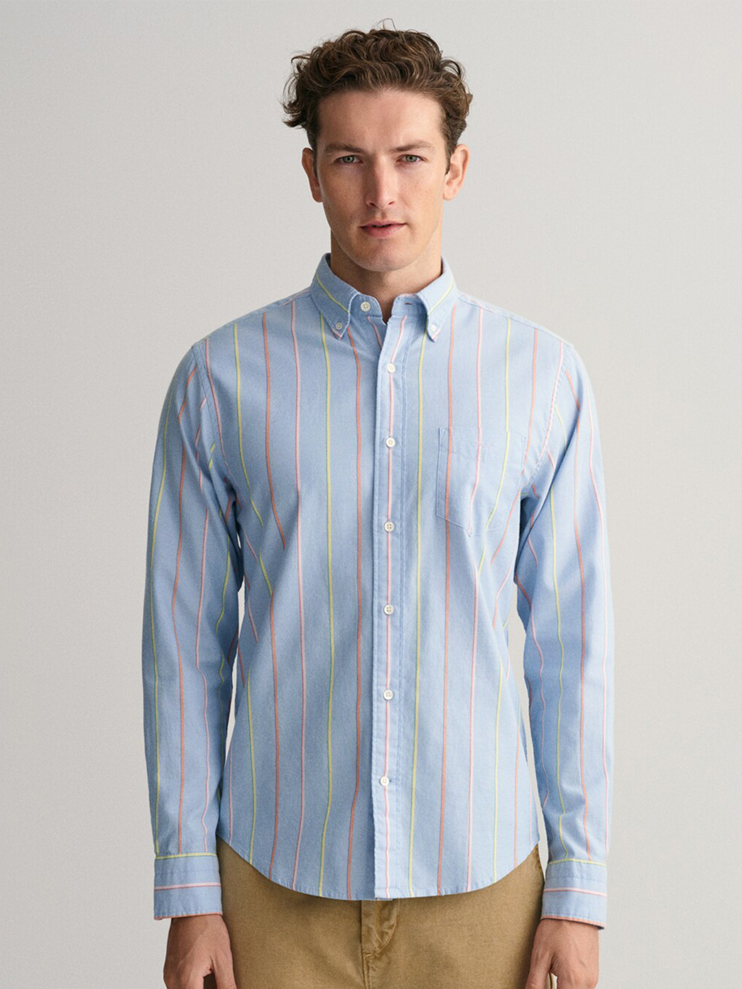 

GANT Men Comfort Vertical Striped Cotton Casual Shirt, Blue