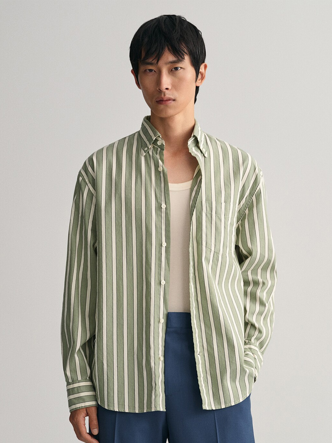 

GANT Relaxed Fit Striped Casual Shirt, Green