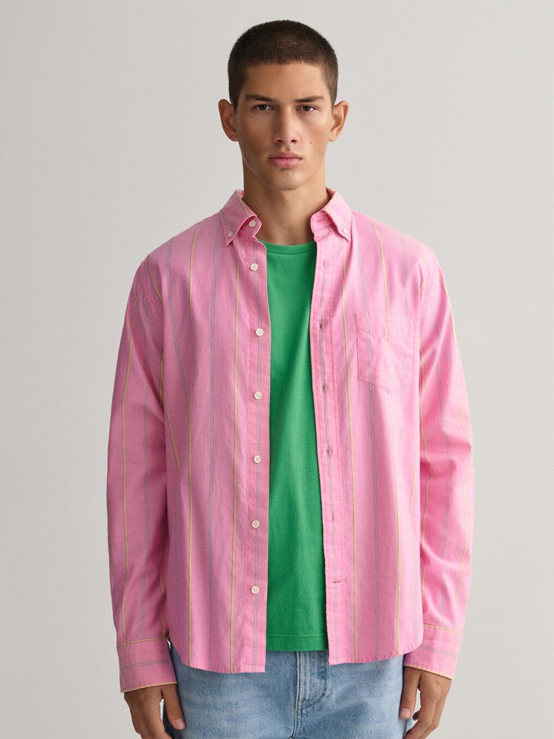 

GANT Men Comfort Vertical Striped Cotton Casual Shirt, Pink