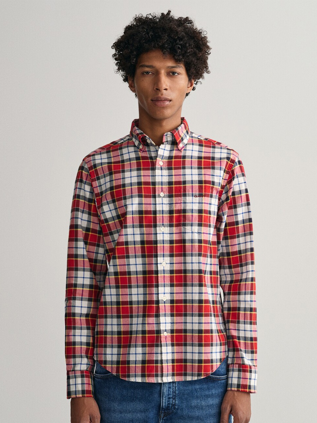 

GANT Men Comfort Tartan Checked Cotton Casual Shirt, Red