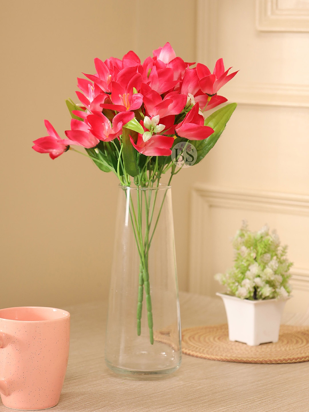 

BS AMOR Pink & Green 2 Pcs Lily Bunch Artificial Flowers