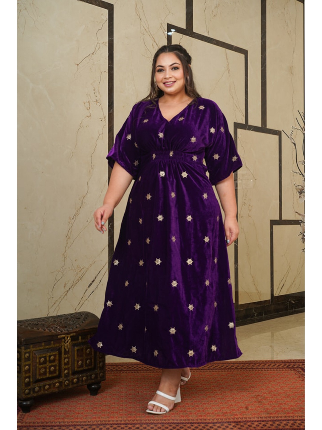 

NANGALIA RUCHIRA Embellished Velvet Midi Dress, Purple