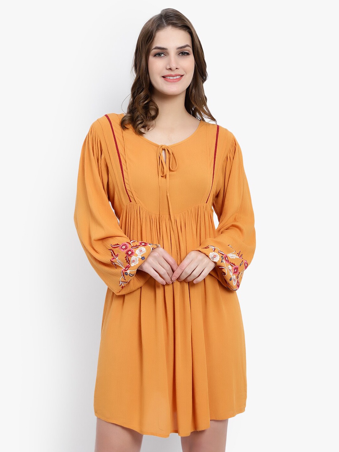 

DRIRO Floral Embroidered A-Line Longline Top, Mustard
