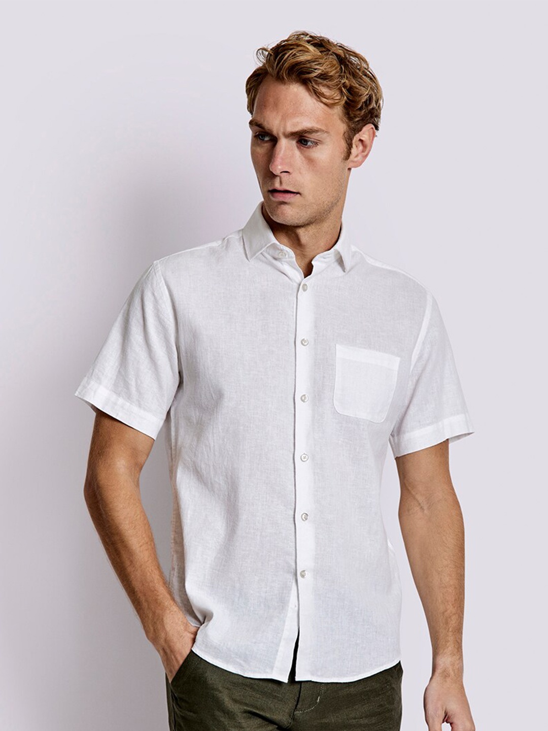 

Bruun & Stengade Men Classic Linen Cotton Casual Shirt, White