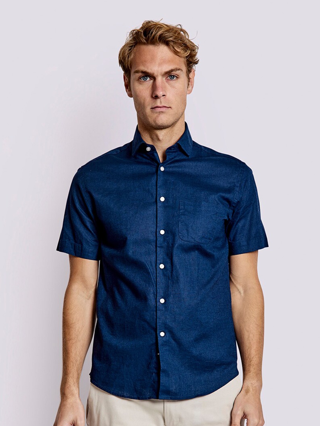 

Bruun & Stengade Men Classic Linen Cotton Casual Shirt, Navy blue