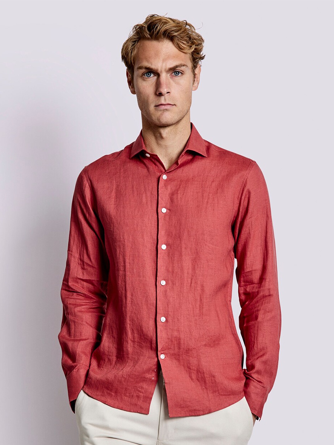 

Bruun & Stengade Men Classic Slim Fit Pure Linen Casual Shirt, Rust