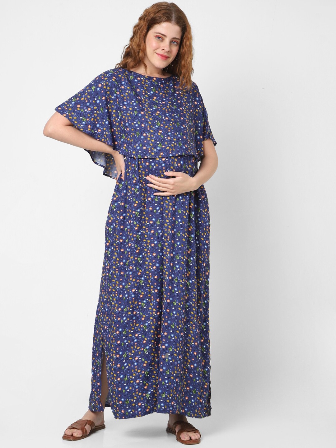 

Mystere Paris Floral Printed Maternity Maxi Dress, Navy blue