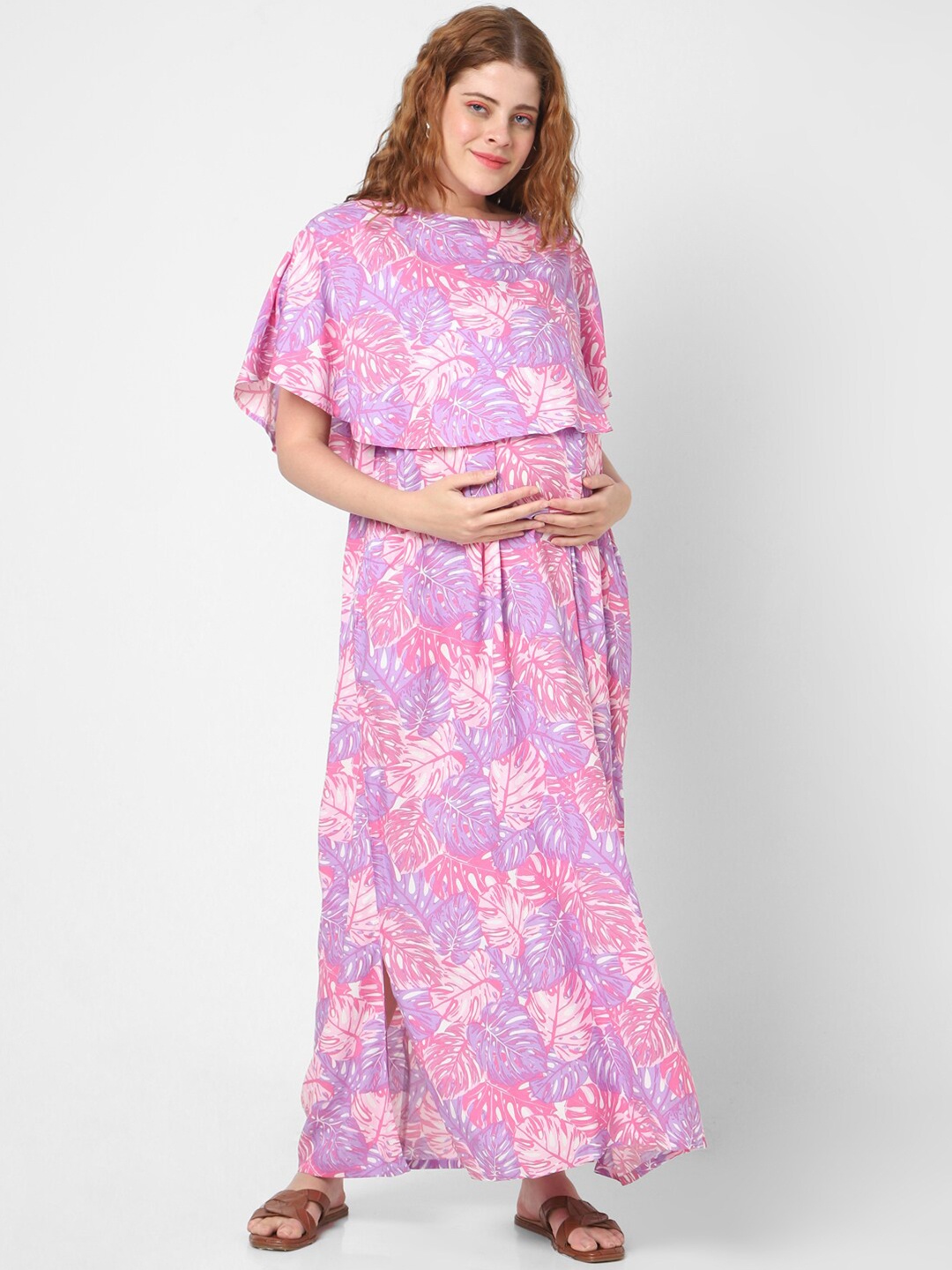 

Mystere Paris Printed Cotton Maternity Maxi Dress, Pink