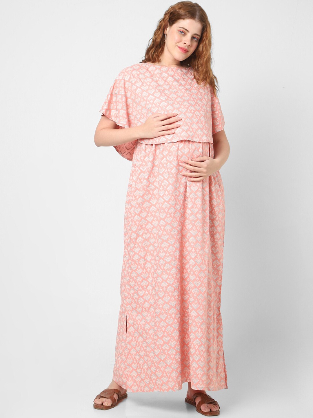 

Mystere Paris Printed Maternity Maxi Dress, Peach