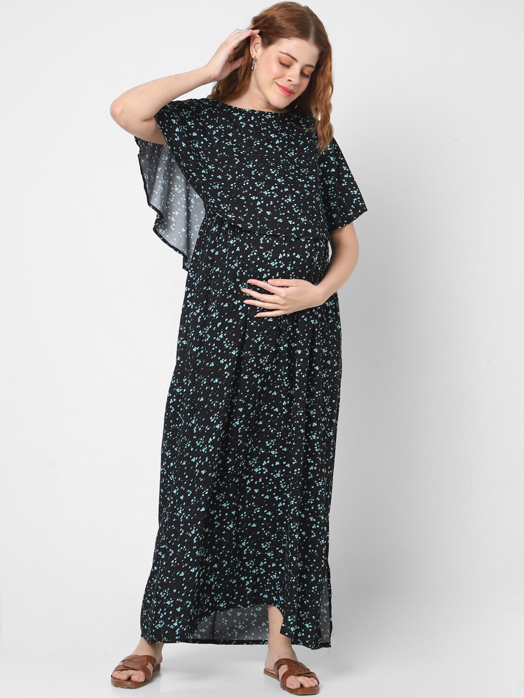 

Mystere Paris Floral Maternity Maxi Dress, Black