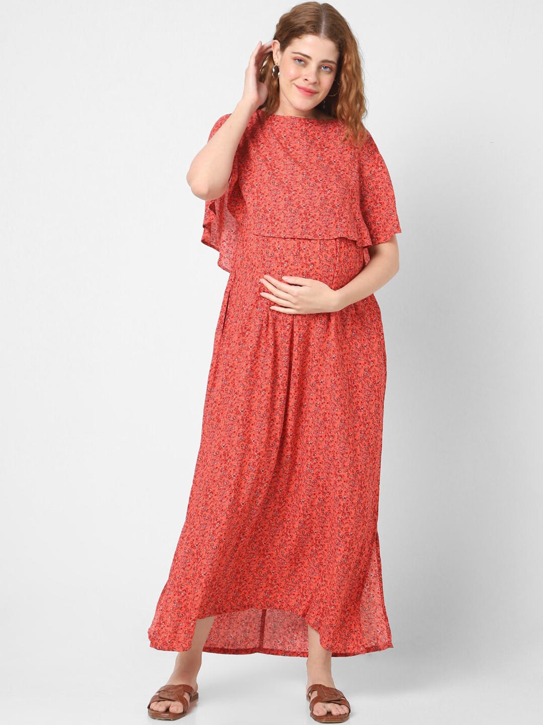 

Mystere Paris Floral Maternity Cotton Maxi Dress, Rust