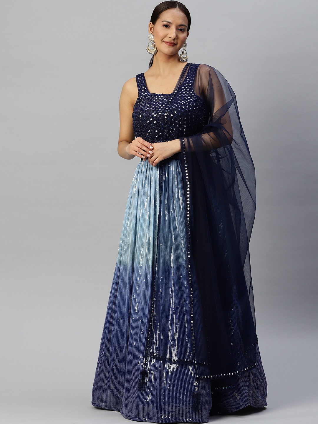 

Readiprint Fashions Embroidered Sequinned Tie & Dye Lehenga & Blouse With Dupatta, Blue