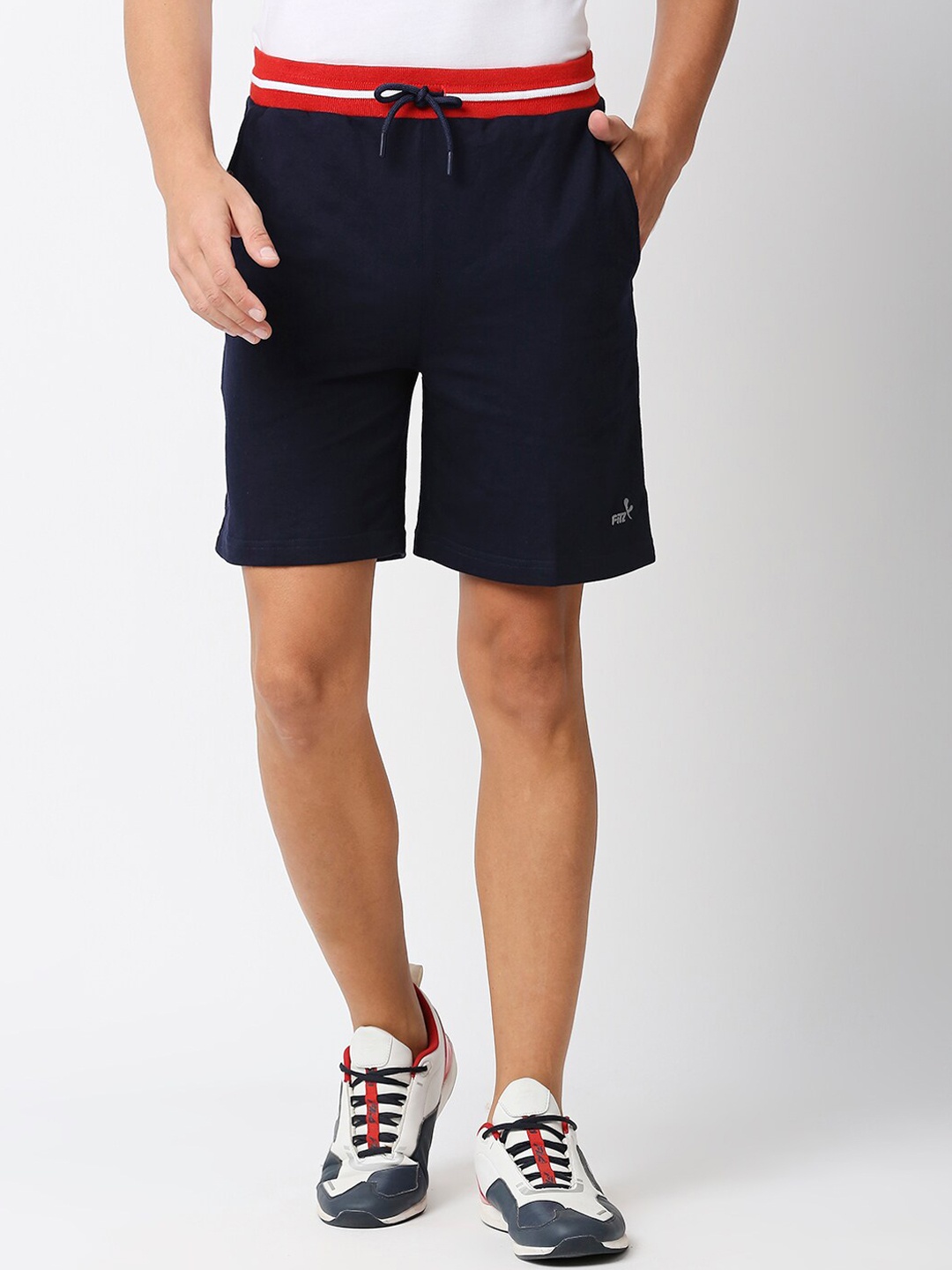 

FiTZ Men Slim Fit Mid-Rise Sports Shorts, Navy blue