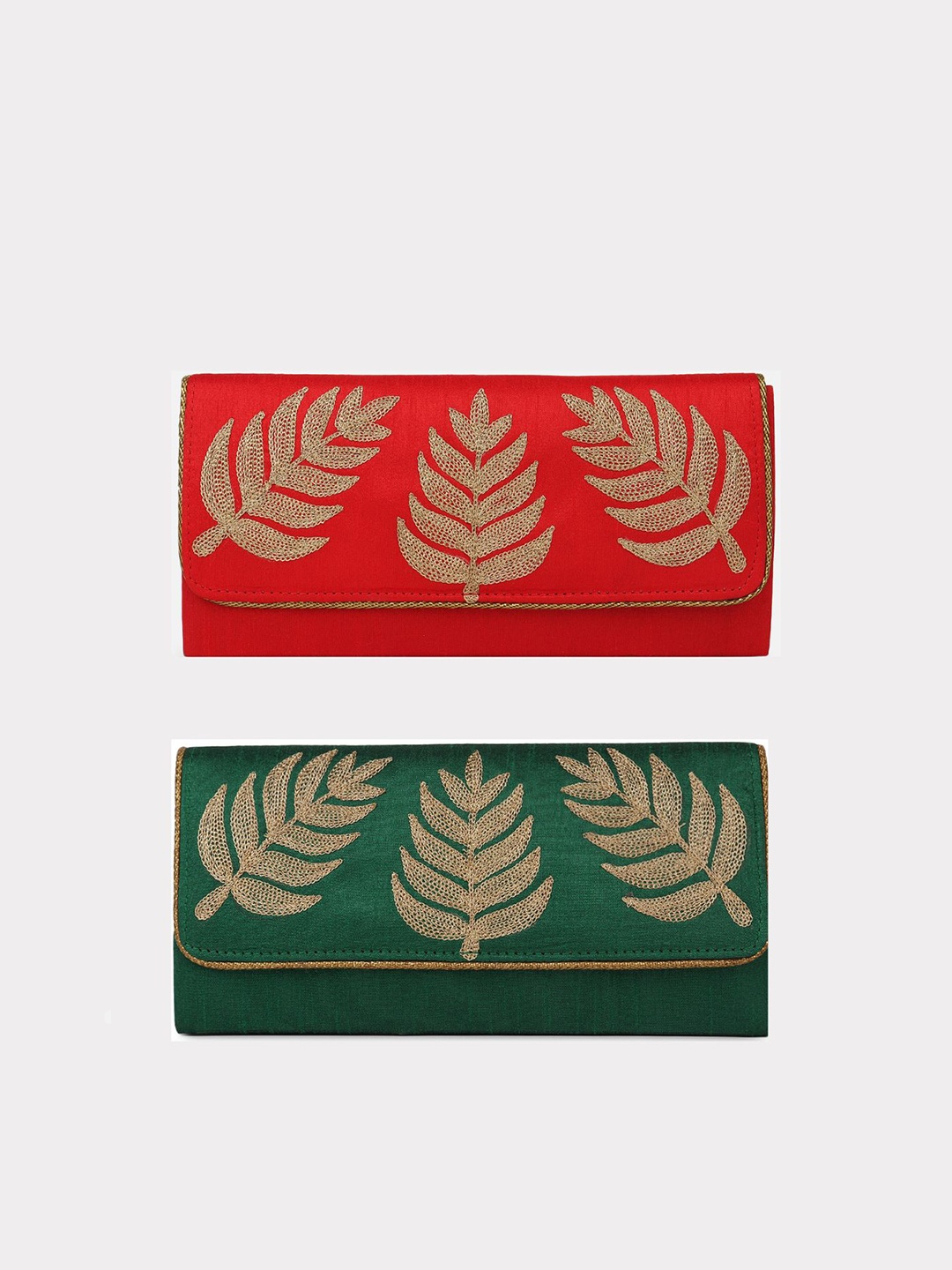 

Aditi Wasan Women Set Of 2 Embroidered Fabric Envelope Clutches, Green
