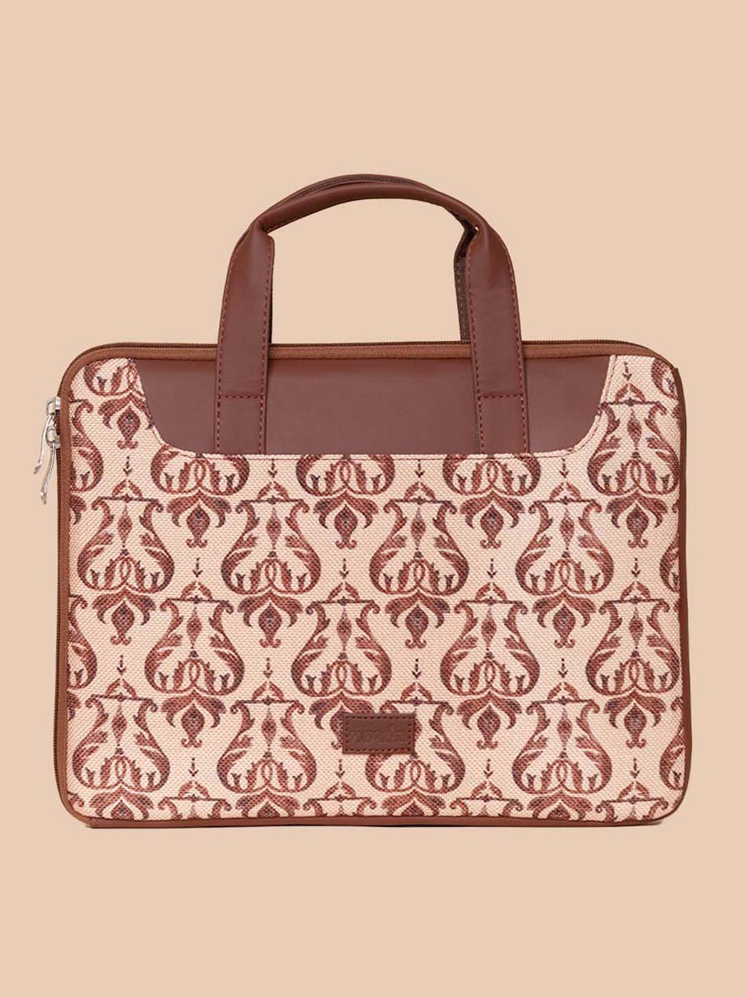 

ZOUK Women Cream-Coloured & Brown Printed Jute Laptop Sleeve