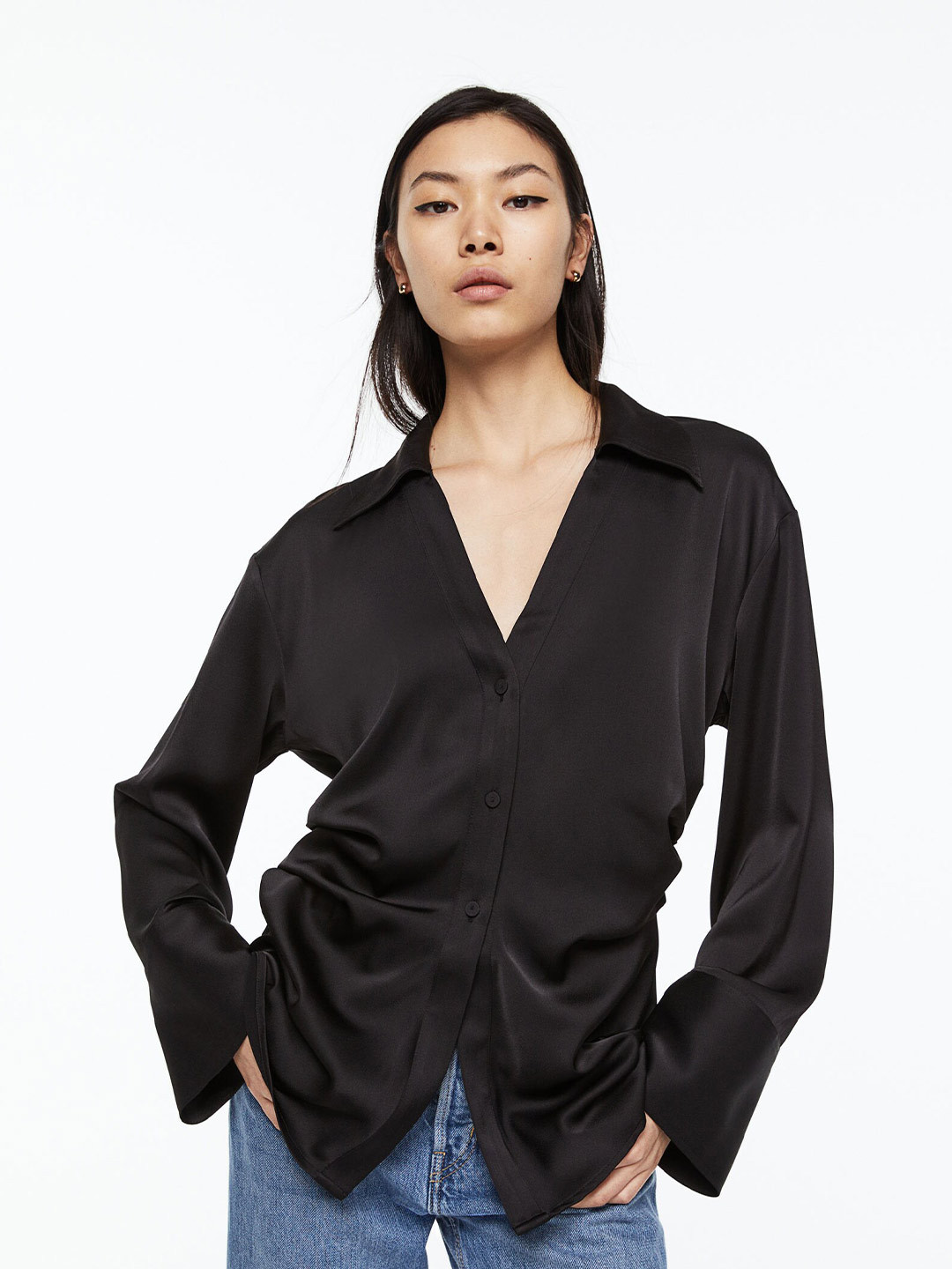 

H&M Women Draped Blouse, Black