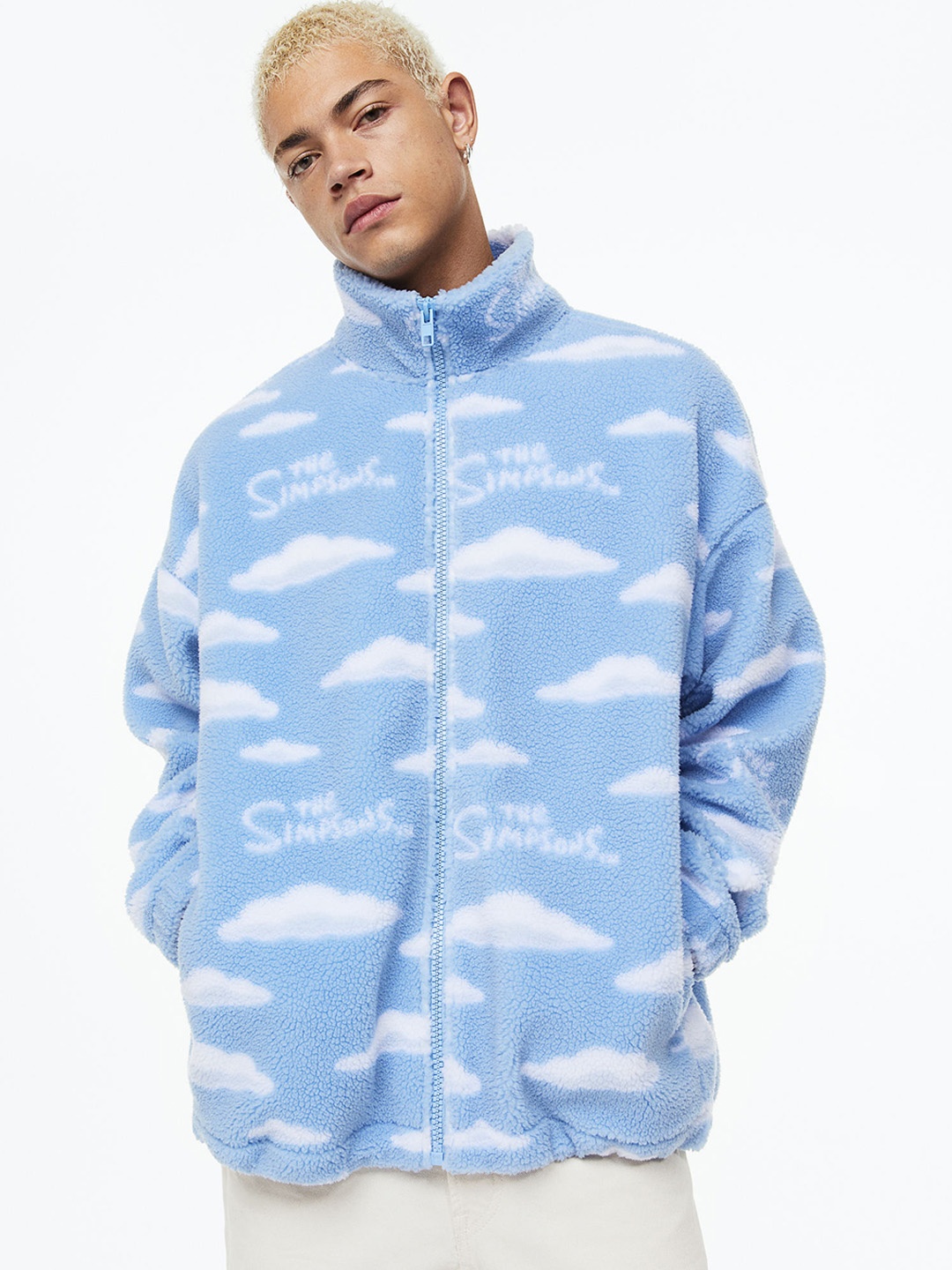 

H&M Men Oversized Fit Teddy Jacket, Blue