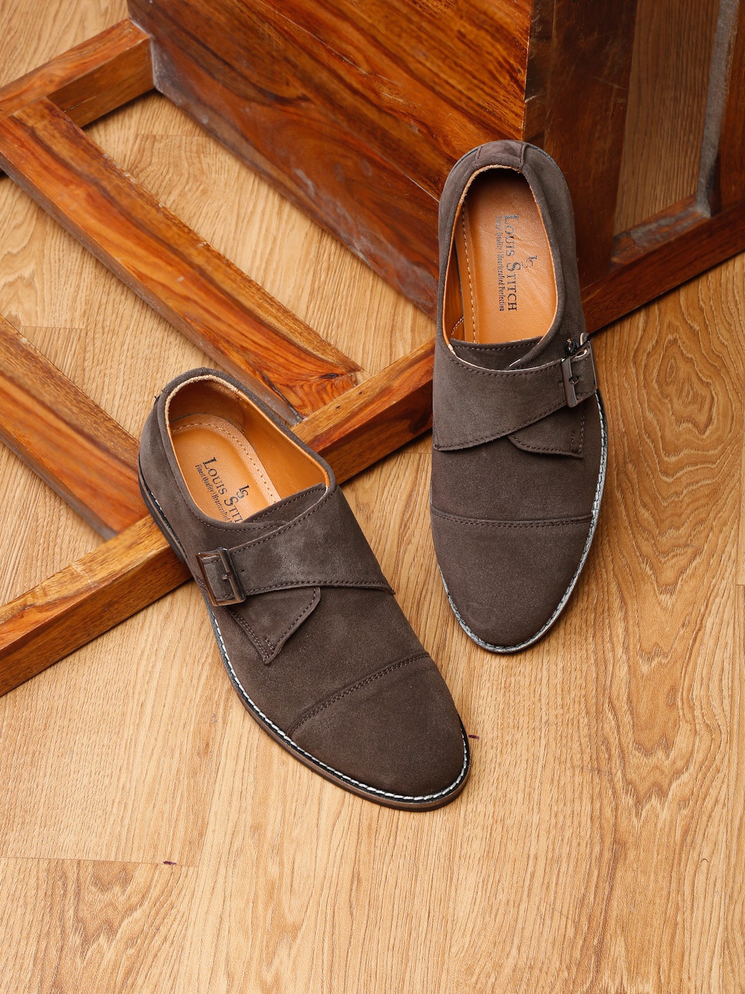 

LOUIS STITCH Men Lightweight Suede Monk shoes, Brown