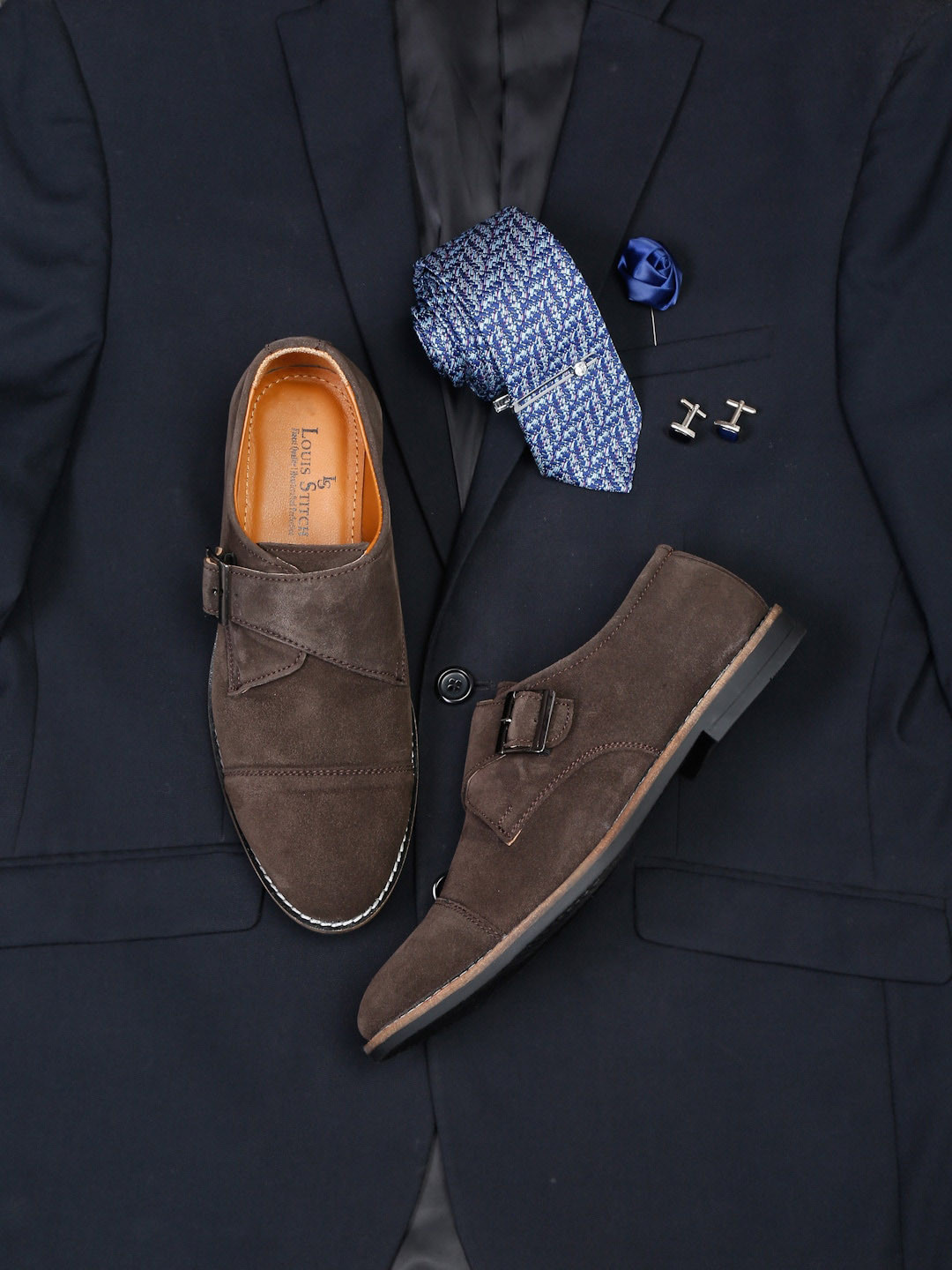 

LOUIS STITCH Men Lightweight Suede Monk shoes, Brown