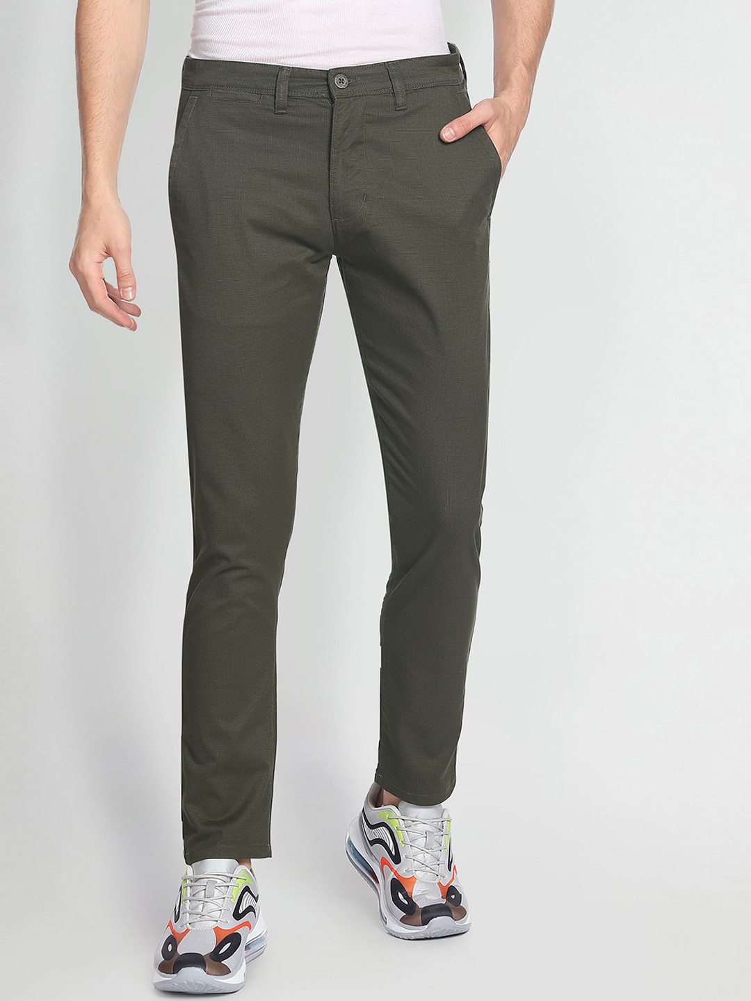 

Flying Machine Mid Rise Slim Tapered Trousers, Green