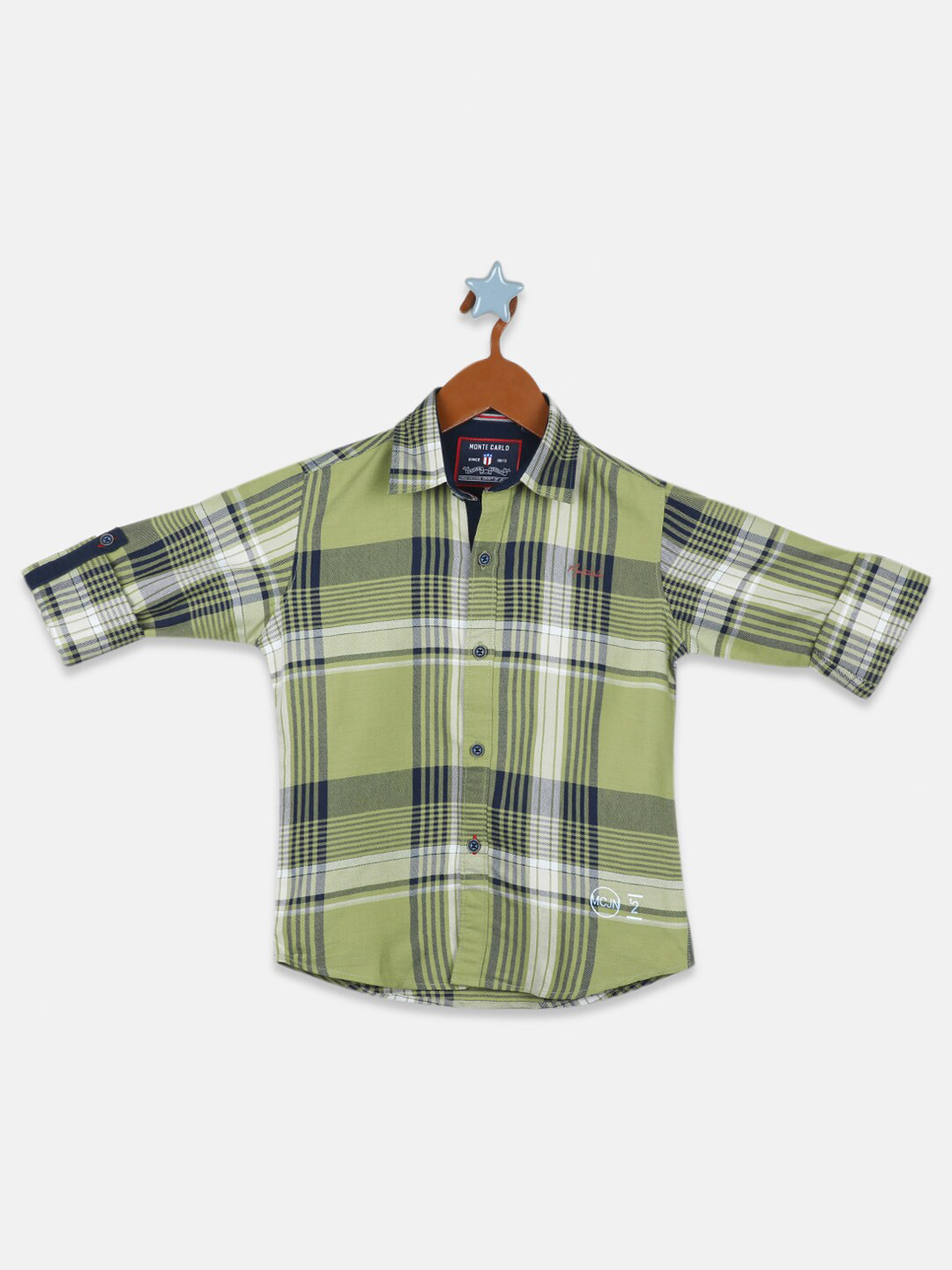 

Monte Carlo Boys Tartan Checks Cotton Casual Shirt, Olive