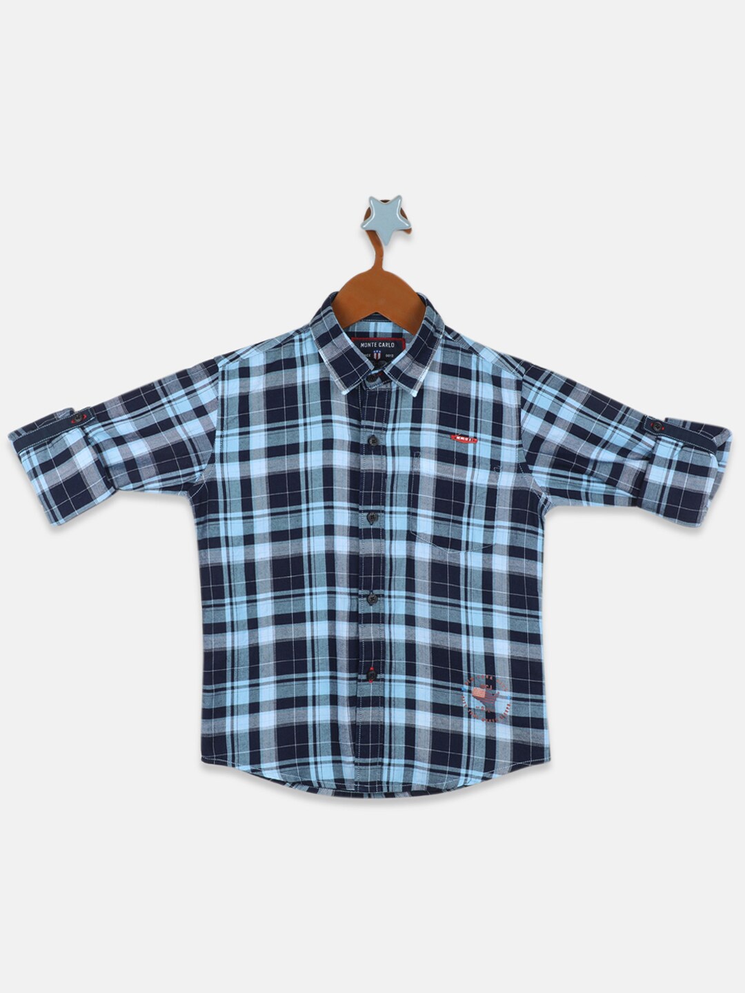 

Monte Carlo Boys Tartan Checked Casual Cotton Shirt, Navy blue