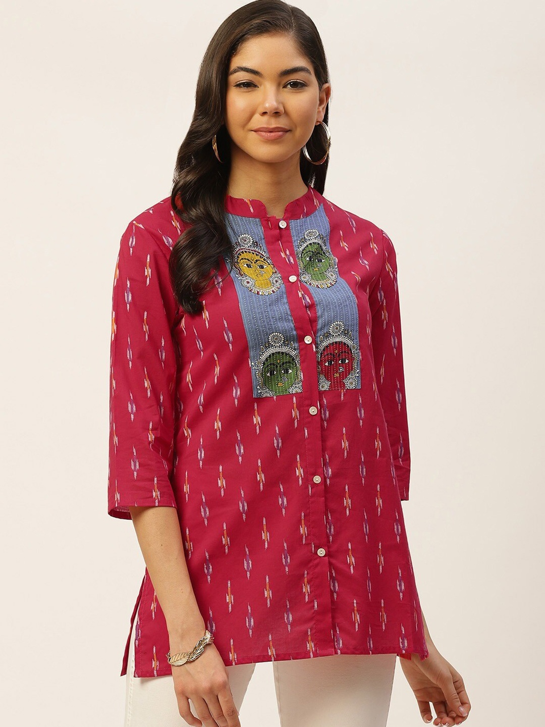 

FABRIC FITOOR Women Comfort Printed Casual Cotton Shirt, Red