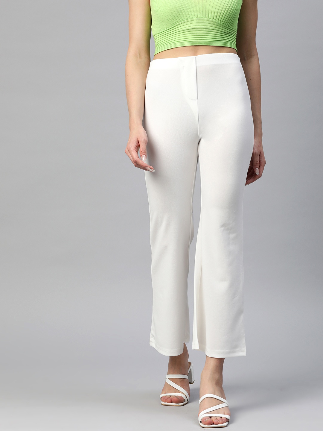 

plusS WORX Women Flared High-Rise Trousers, White
